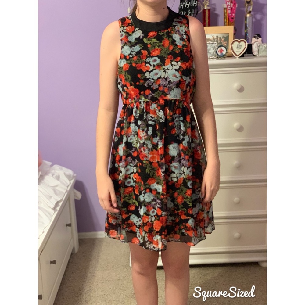 Floral Dress with High Neck